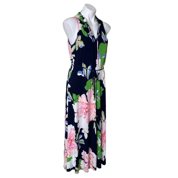 Tommy Hilfiger Isla Floral Midi Dress Sky Captain Bloom Tie Front Women's Size 8 - Picture 5 of 12